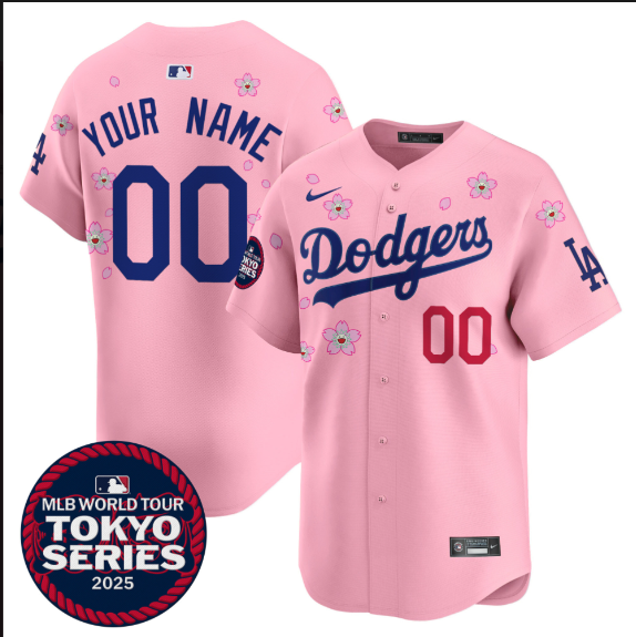 Men Custom Los Angeles Dodgers Tokyo Series 2025 pink Limited Stitched Jersey->women mlb jersey->Women Jersey